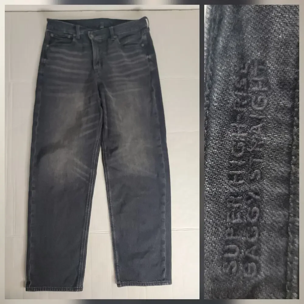 AMERICAN EAGLE Jeans 10 Baggy Straight Super High Rise Strigid Crosswaist Drapey